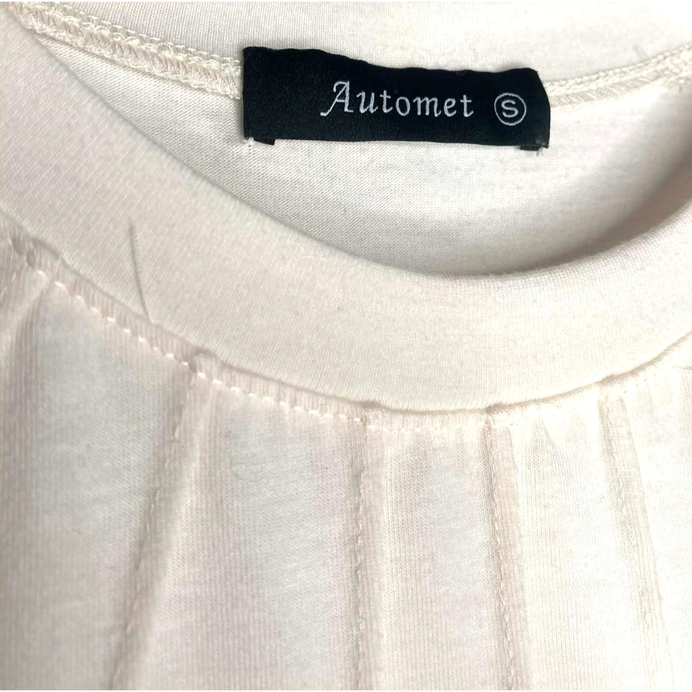 Women's Cream Crochet pleated neck Women's Blouse Size Small cottagecore‎ boho - Picture 3 of 6